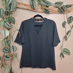 Ann Taylor Plus Size Embellished V Neck Blouse